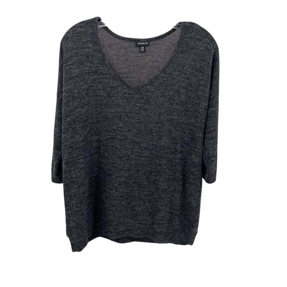 Torrid Gray V-Neck Pullover Sweater Over Sized Comfy 3/4 Sleeve  Plus Size XS